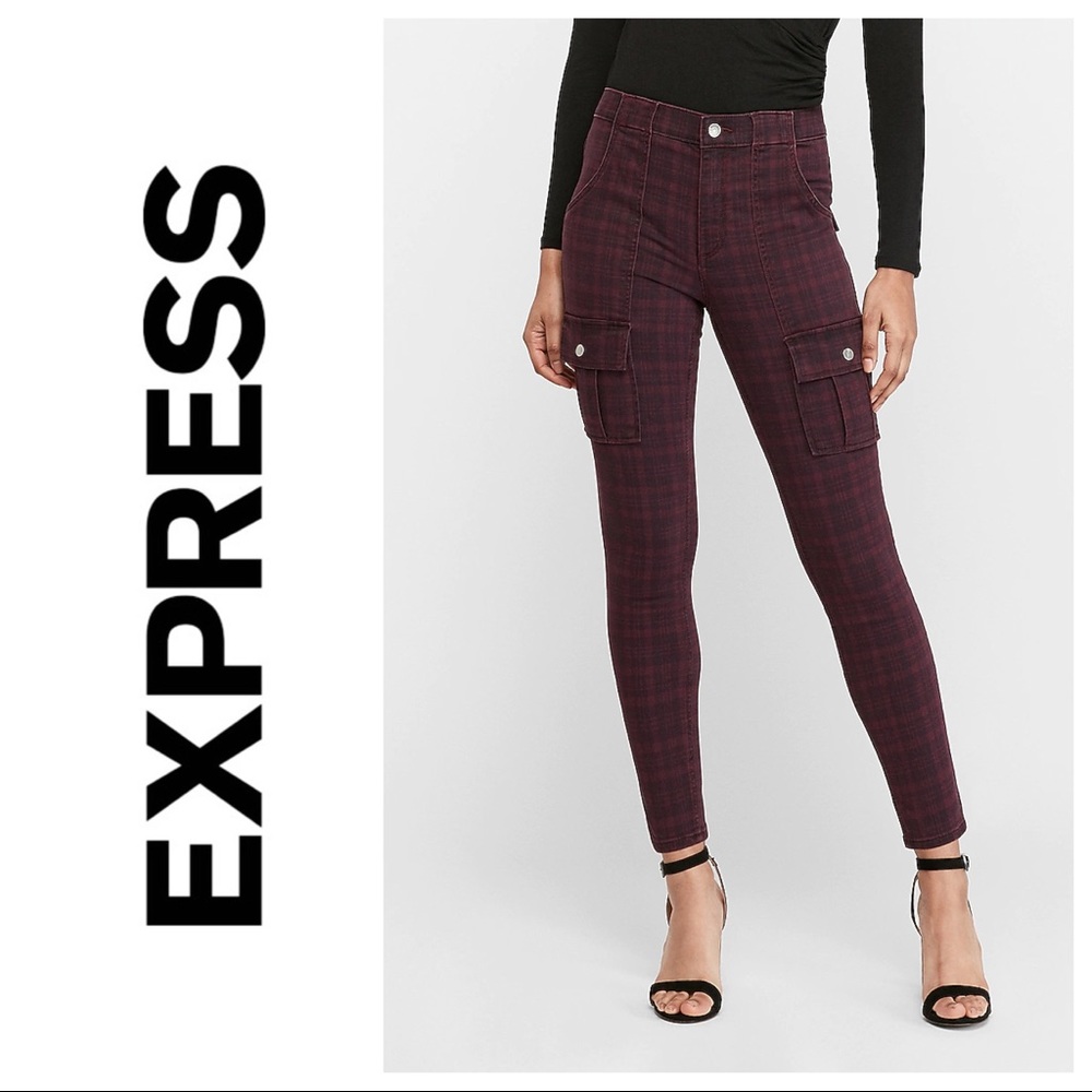 EXPRESS PLAID SKINNY JEANS SIZE 16 LONG b22